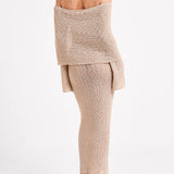 Off Shoulder Boucle Maxi Dress