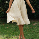 Elegant Solid Color Pastoral Midi Dress