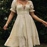 Elegant Solid Color Pastoral Midi Dress