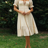 Elegant Solid Color Pastoral Midi Dress