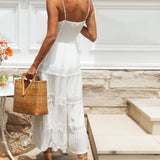 Solid Color Lace Suspender Midi Dress
