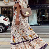V-Neck Printed Loose Maxi Dress