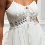 Solid Color Lace Suspender Midi Dress