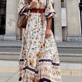 V-Neck Printed Loose Maxi Dress