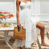 Solid Color Lace Suspender Midi Dress