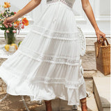 Solid Color Lace Suspender Midi Dress
