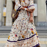 V-Neck Printed Loose Maxi Dress