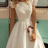 Solid Color Elegant Puff Midi Dress