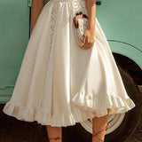 Solid Color Elegant Puff Midi Dress