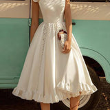Solid Color Elegant Puff Midi Dress
