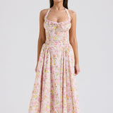Pink Meadow Print Backless Midi Tank Dress