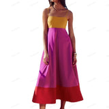 Vacation-Style Color Block Spaghetti Strap Dress