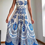 Floral Ethnic Print Back Smocked Loose Miaxi Dress