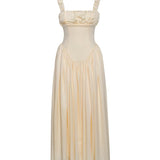Noreen Pleated Strap Puffy Maxi Dress