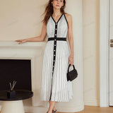 High-End Limited Edition Striped Color-Blocked Sleeveless Dress