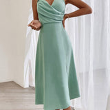 Elegant Spaghetti Strap Pleated Leg Slit Dress