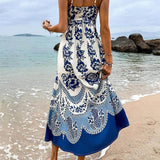 Floral Ethnic Print Back Smocked Loose Miaxi Dress