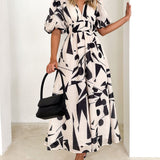 Sakura Midi Dress - Beige Geo