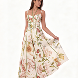 Cream Floral Corset Bustier Midi Dress