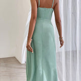 Elegant Spaghetti Strap Pleated Leg Slit Dress