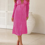 Mountain Vistas Draped Pleated Bell-Sleeve Midi Dress
