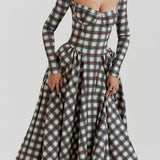 Red Tartan Corset Midi Dress