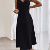 Elegant Spaghetti Strap Pleated Leg Slit Dress