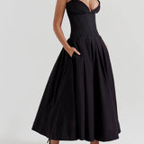 Black Strapless Midi Dress