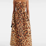Animal-Print Bustier Midi Dress