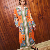 Linen Blazer-Collar Midi Dress
