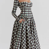 Red Tartan Corset Midi Dress