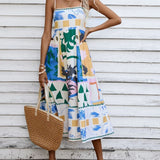 Patchwork Slip Maxi Dress: Abstract Colorful Printed