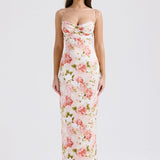 Pink Peony Satin Maxi Dress