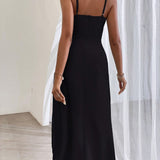 Elegant Spaghetti Strap Pleated Leg Slit Dress