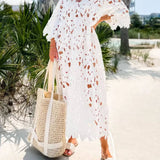Floral Eyelet Lace Cover Up Beach Midi Dress