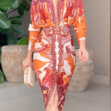 V-Neck Slit Print Dress