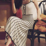 Striped Colorblock Knit Spaghetti Strap Midi Dress
