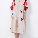 Loose Fit Printed Lantern Sleeve Casual Dress