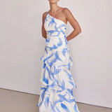 One-Shoulder Strappy Floral Print Dress