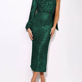 Sequins Halterneck Asymmetry Midi Dress