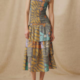 Multicolor Botanical Print Midi Dress