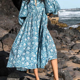 Floral Balloon Sleeve Midi Dress