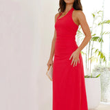 Casual Solid Color Sleeveless Backless Halter Midi Dress