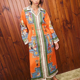 Long-Sleeve Linen Waist Dress