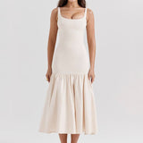 Vintage Low-Waist Midi Dress - Cream Beige