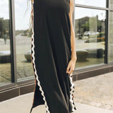 Side Wave Stripes Embellished Side Slit Loose Dress