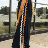 Side Wave Stripes Embellished Side Slit Loose Dress