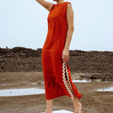Side Wave Stripes Embellished Side Slit Loose Dress
