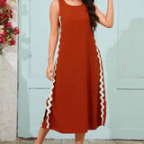 Side Wave Stripes Embellished Side Slit Loose Dress