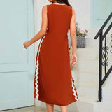 Side Wave Stripes Embellished Side Slit Loose Dress